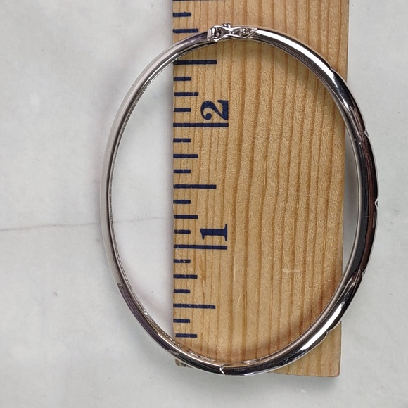 Sterling Silver Hinged Bangle Bracelet w/Cubic Zirconia Accents - Picture 5 of 8